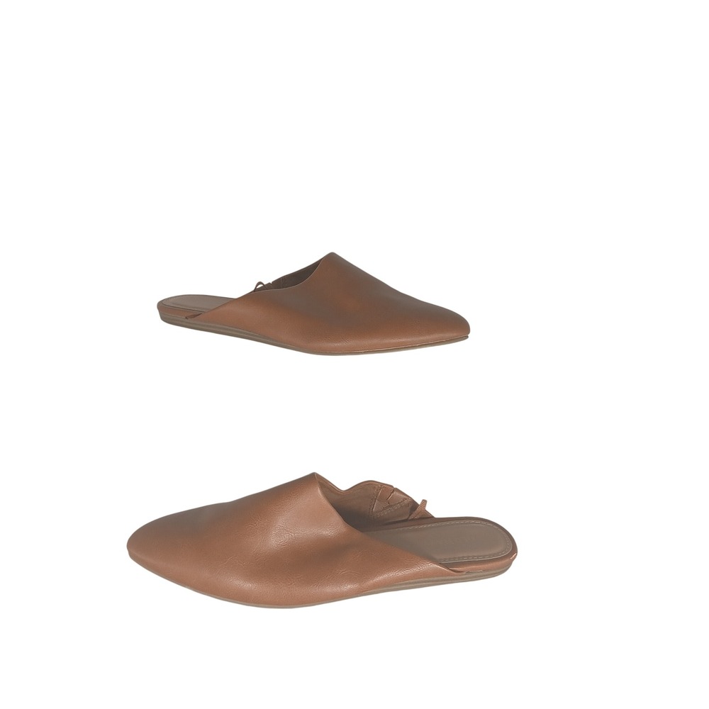 Old Navy Pointed Toe Mules 7 Cognac Brown Faux Leather Flat Slip On Minimalist